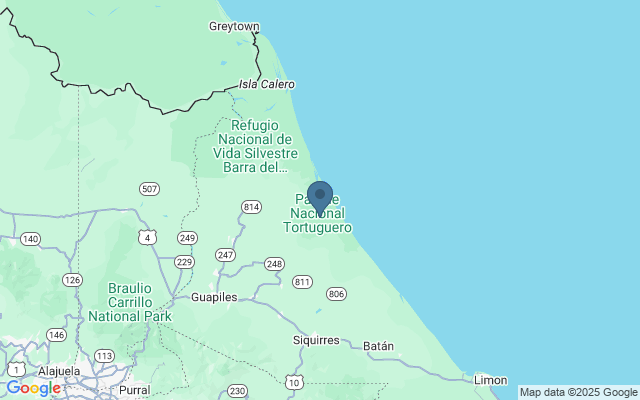 Kaart met locatie Parque Nacional Tortuguero